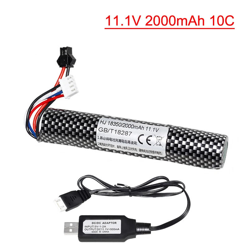 11.1V 2000mAh 3S 18350 LiPo battery pack with SM-2P plug and adapter cables