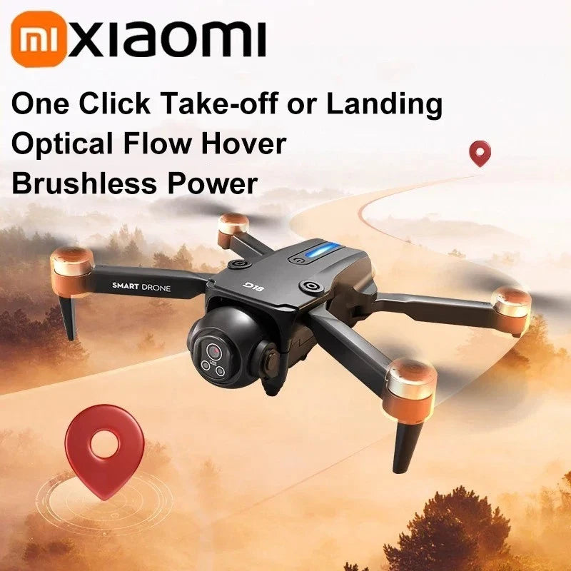 GPS quadcopter drone with front camera, dark gray body and orange prop motors