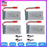 4Pcs 3.7V 1800mah 25C JST Plug Lipo Battery + USB Charger for RC Drone Battery