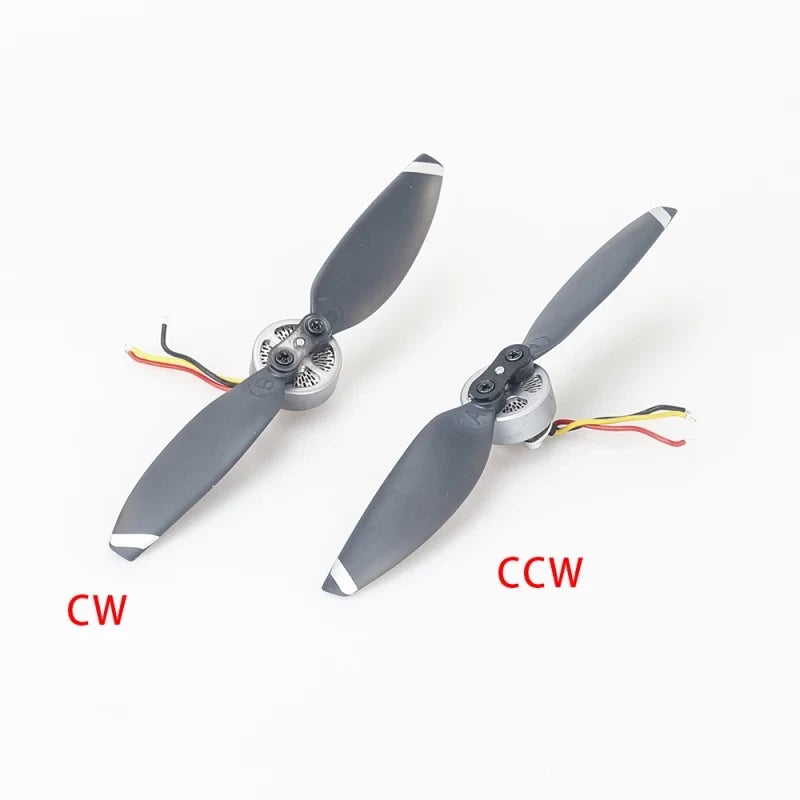 RC brushless outrunner motor pair with propellers and colored wire leads (CW/CCW)