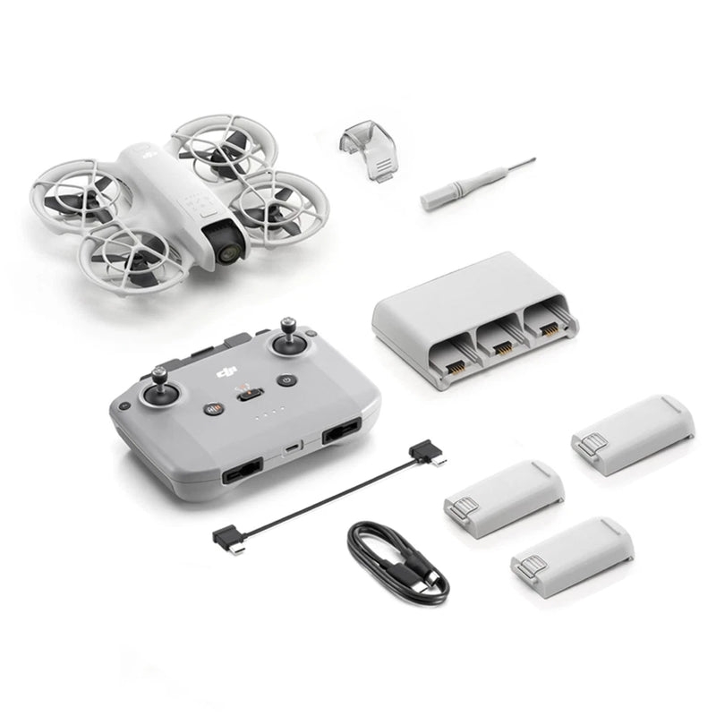 DJI Neo Fly More Combo kit with controller, drone, 3 batteries, charging hub and cables