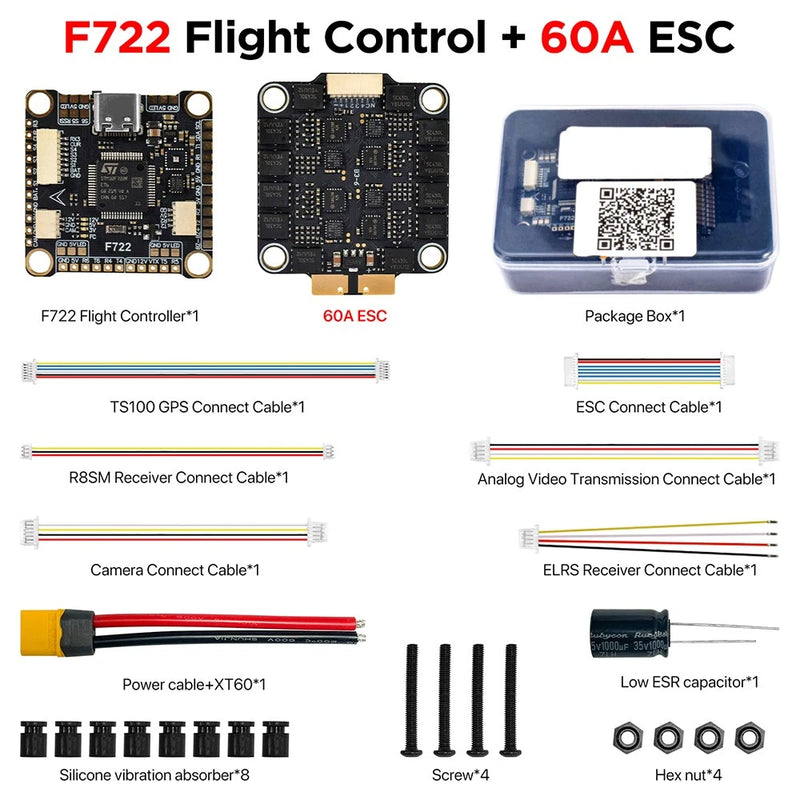 F722 Flight Stack Flight Control 60A ESC 3-6S ICM42688 Gyro for RC FPV Drone