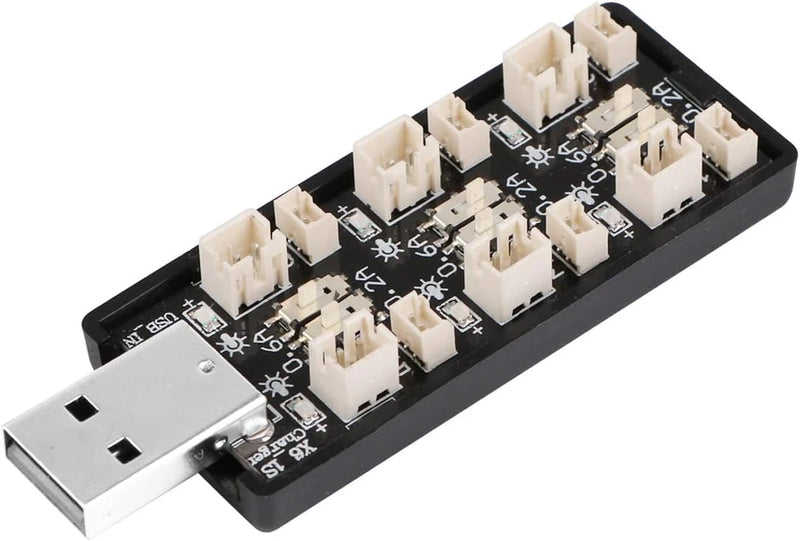 USB 1S LiPo 6-channel charger board with six white battery connectors