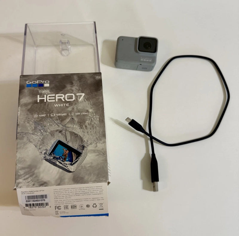 GoPro HERO7 White waterproof action camera with USB cable and screen protector