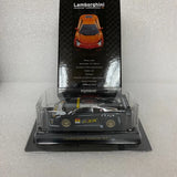 Black Lamborghini Gallardo RG-3 die-cast model car in display case, front view
