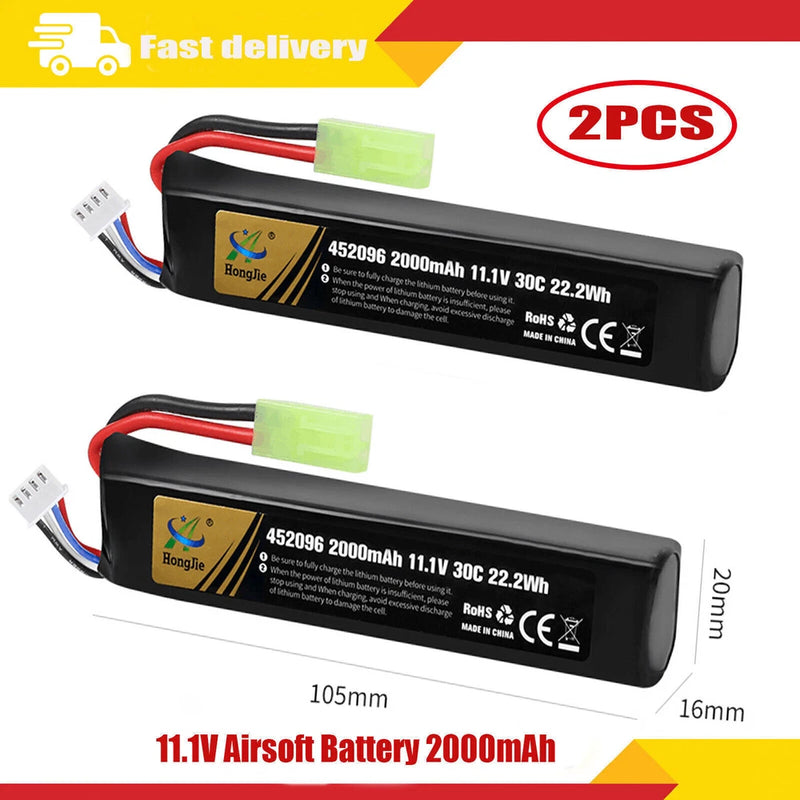 2pcs 11.1V 2000mAh 30C Rechargeable LiPo Battery for Airsoft  + Mini Tamiya Plug