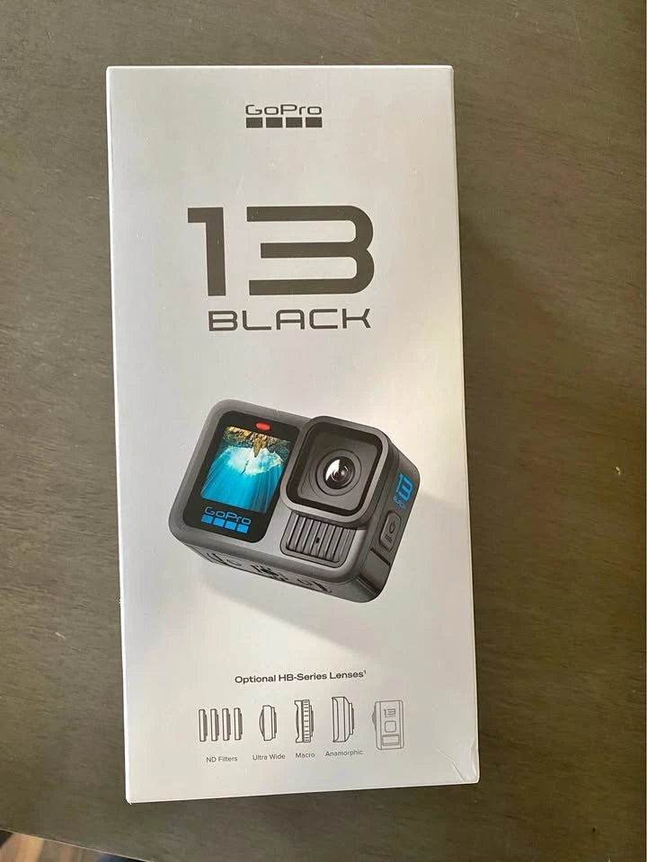 GoPro HERO13 Black waterproof action camera box with camera and 13 Black branding
