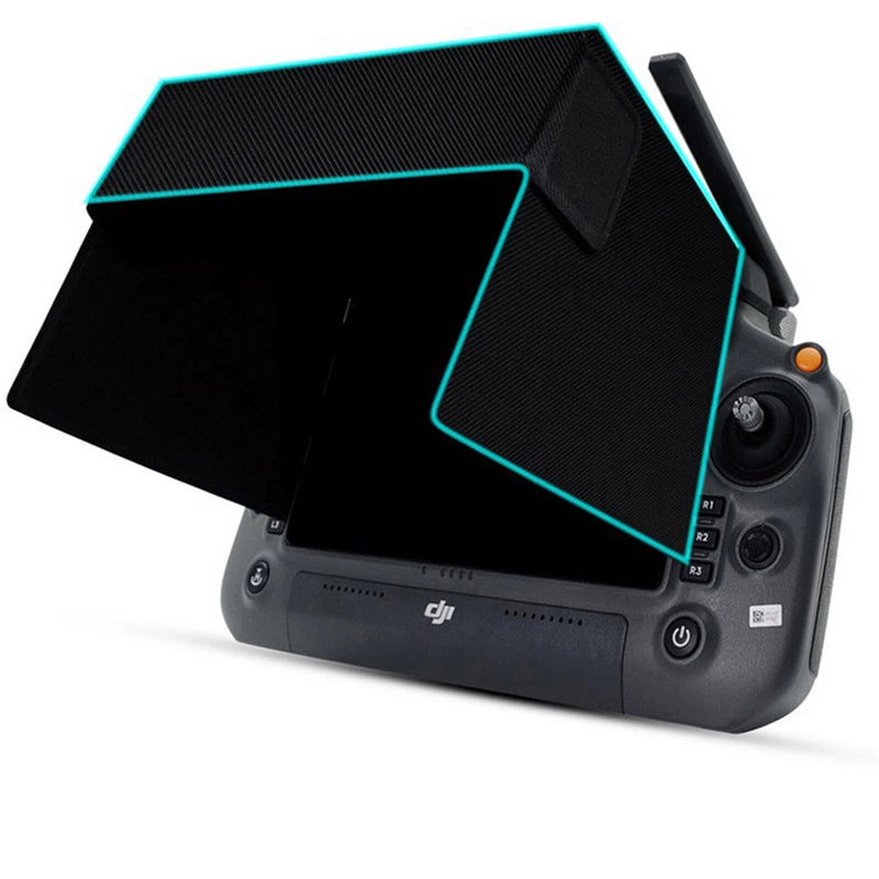DJI RC remote sun hood cover, black with teal trim, folded over controller