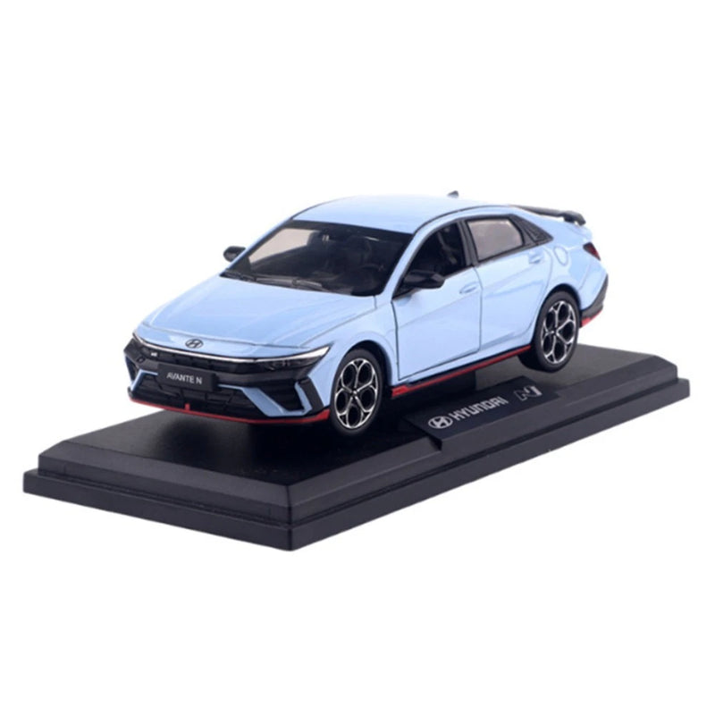 Hyundai Avante N Facelift 1:38 Diecast Model Car Blue Pull Back Toy w/ Base