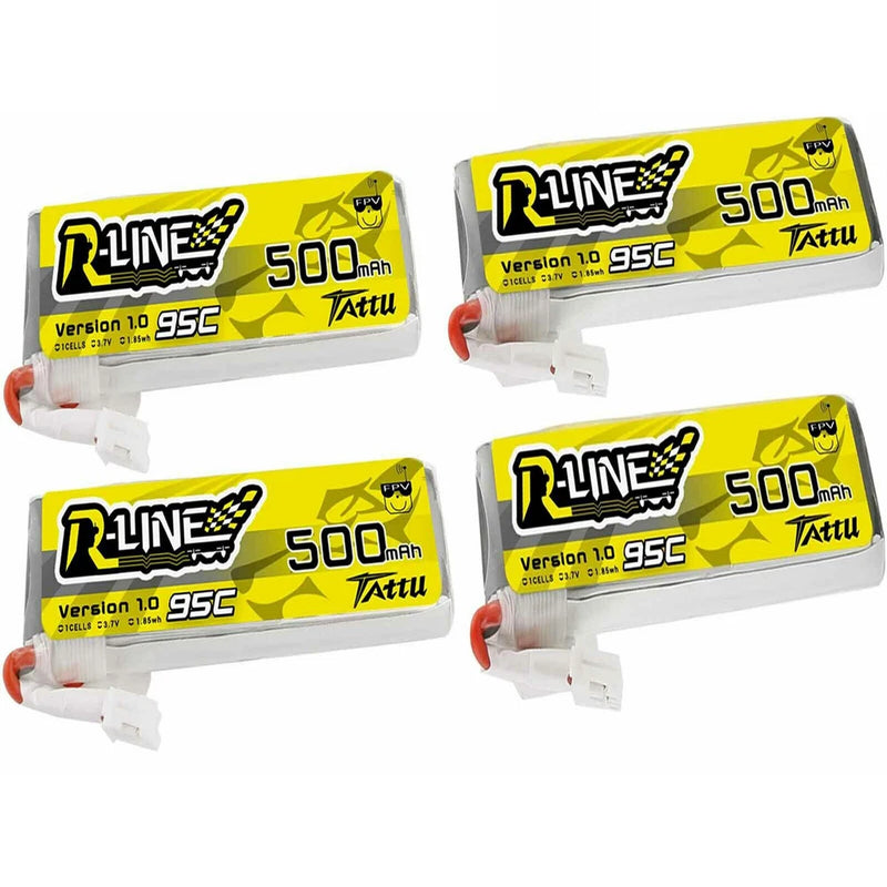 4X Tattu 500mAh 3.7V 95C 1S Lipo Battery With JST-PHR Plug For FPV Emax TinyHawk Battery