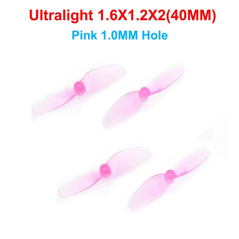 Pink 40mm two-blade RC propeller set, 1.0mm hole, 1.6x1.2x2 ultralight