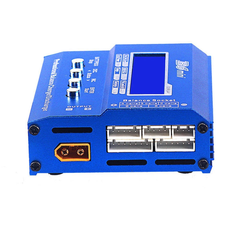 Mini battery balance charger/discharger, blue, with multiple output connectors
