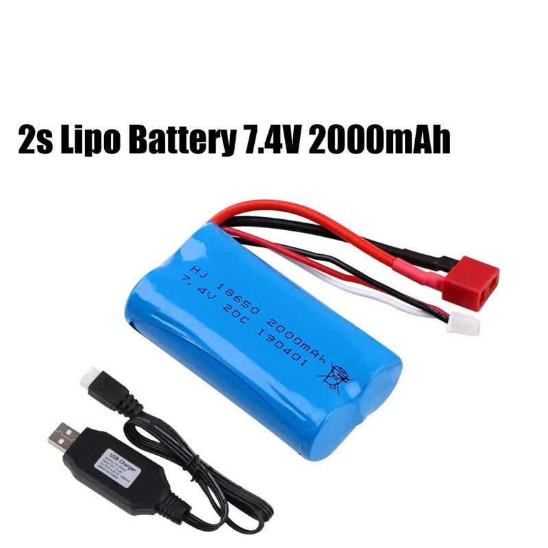2s Li-ion Battery 7.4V 2000mah 20C T Plug with USB Battery Charger for RC Car