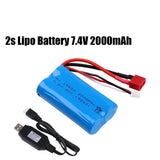 2s Li-ion Battery 7.4V 2000mah 20C T Plug with USB Battery Charger for RC Car