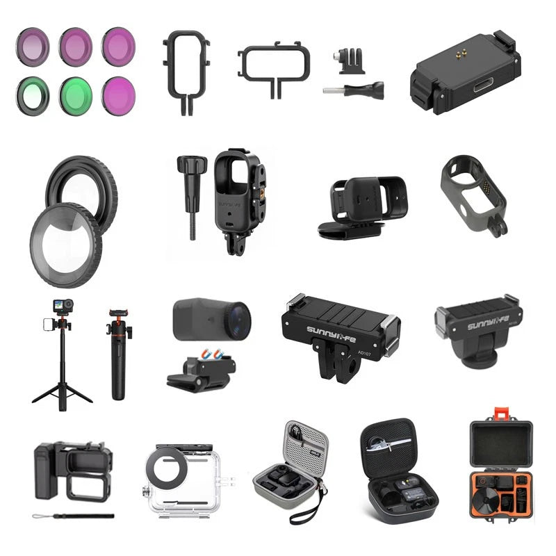 Drone camera bag accessories set: filters, mounts, adapter brackets, and mounting ring