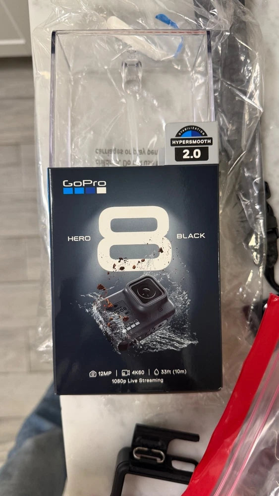 GoPro HERO8 Black action camera bundle box with waterproof case and accessories