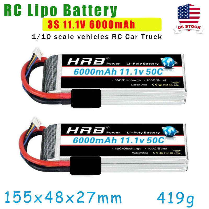 2x HRB 11.1V 6000mAh 3S LiPo Battery 50C for RC Car Truck Buggy Boat Plane Drone