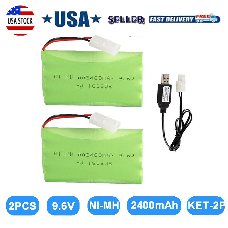2x 2400mAh 9.6V NiMH Rechargeable Battery KET-2P Plug USB Cable for RC Car Truck