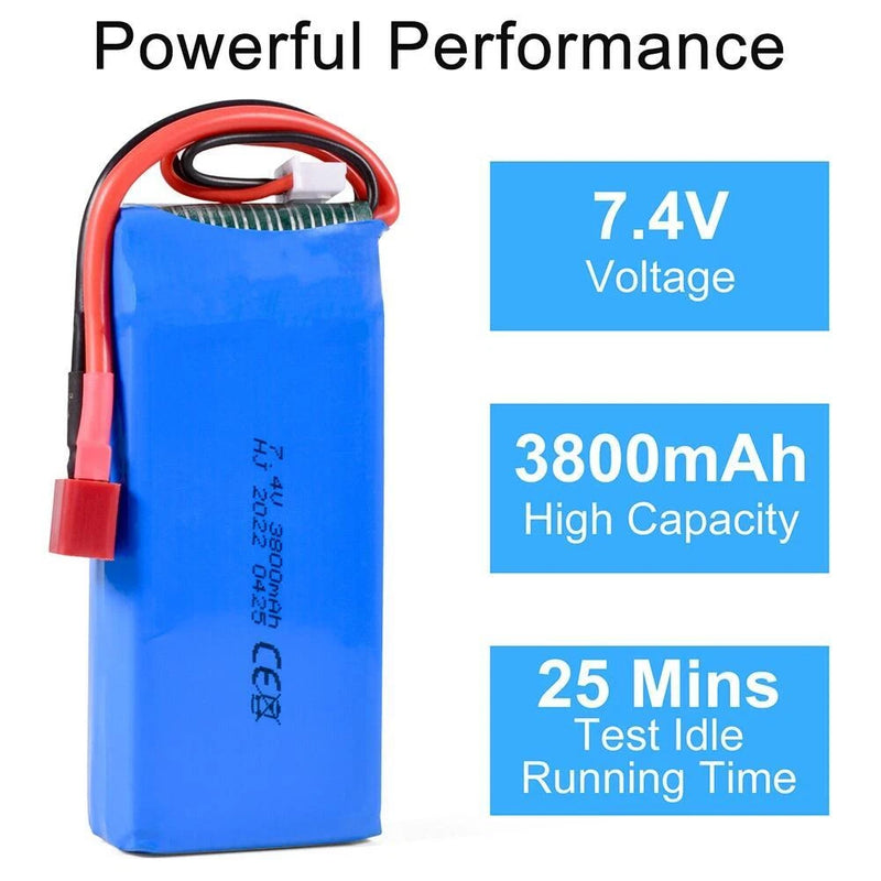 7.4V 3800mAh 2S LiPo Battery T-Dean Plug for Wltoys 144001 144010 124017 RC Car