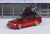 Mortal 1:64 Red VIP S124 E300 Wagon Roof Bike Model Diecast Metal Car