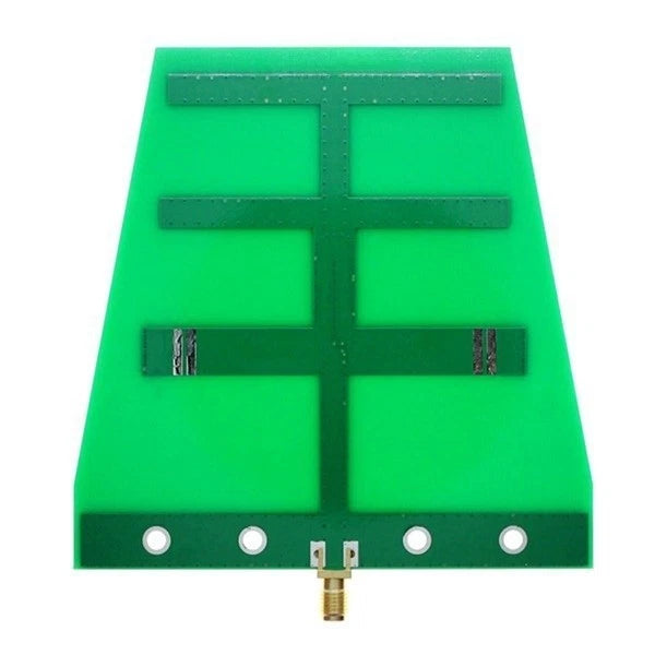 Directional WiFi antenna PCB with SMA connector, green cross-shaped board