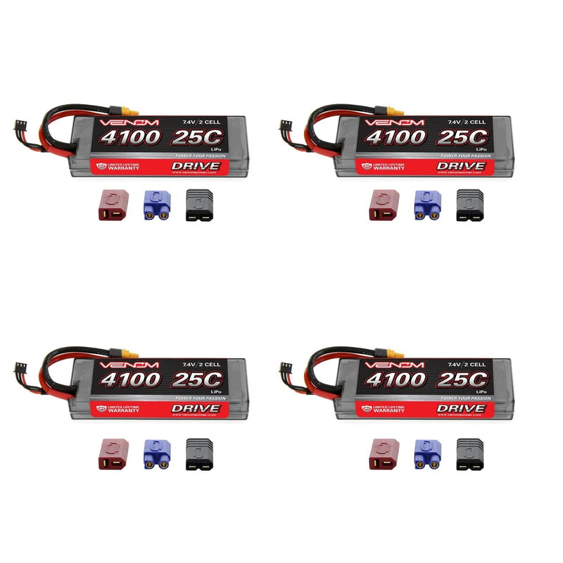 Venom 25C 2S 4100mAh 7.4V Hard Case LiPo Battery with UNI Plug System x4 Packs