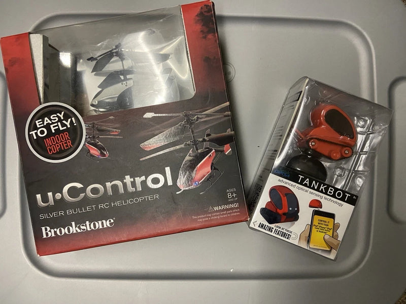 Brookstone U-Control Silver Bullet RC Helicopter Indoor And TankBot - NEW