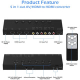5-in-1 HDMI/AV Switcher with 2 AV & 3 HDMI Inputs