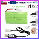 9.6V 2400mAh NiMH Rechargeable Battery KET-2P Connector USB Charger Cable For RC