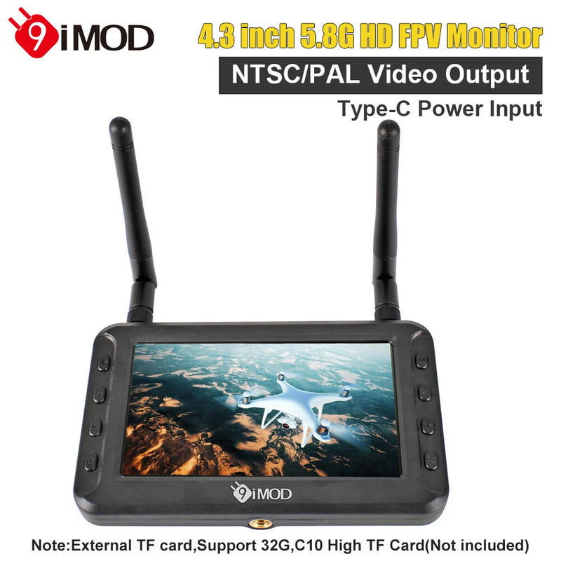 9IMOD 4.3inch FPV Monitor 5.8G Receiver 800x480 LCD Display for RC Car FPV Drone