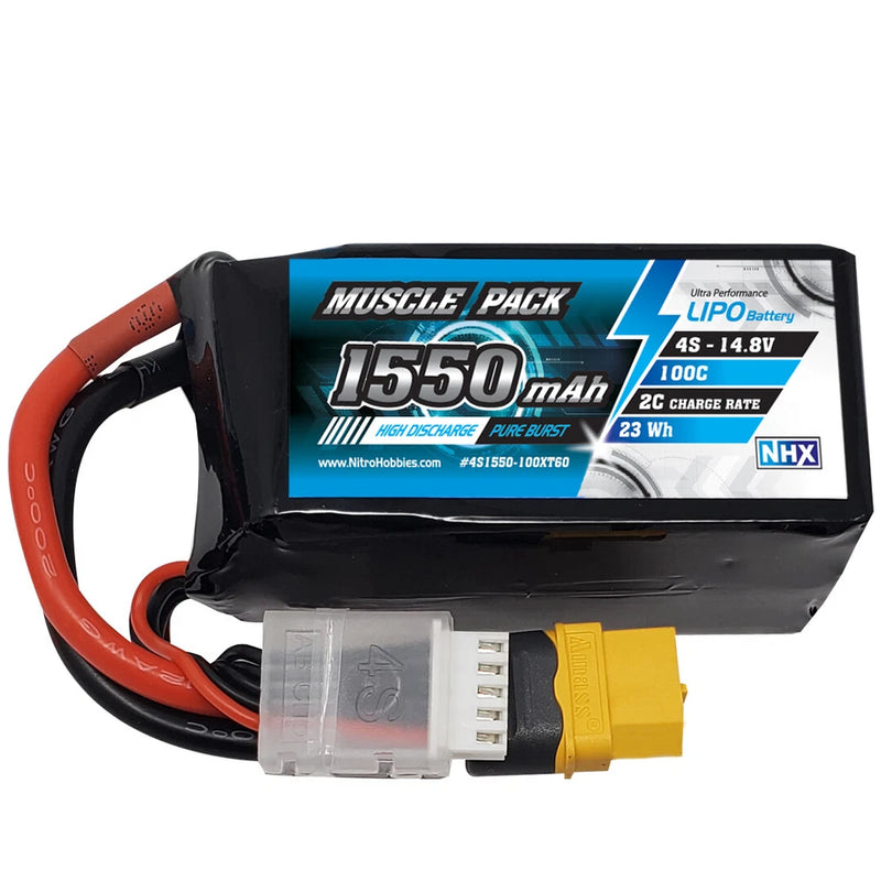 NHX Muscle Pack 4S 14.8V 1550mAh 100C Lipo Battery w/ XT60 Connector FPV Drone Battery