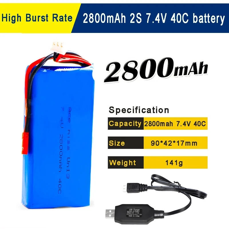 7.4V 2800mAh Lipo Battery JST plug for WLtoys V262 V323 V666 Quadcopter RC Drone