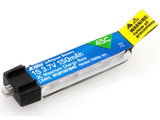 3.7V 150mAh 45C LiPo battery with black connector and yellow warning label