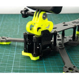 Universal FPV ReelSteady mounting base, neon yellow TPU with black brackets and bolts