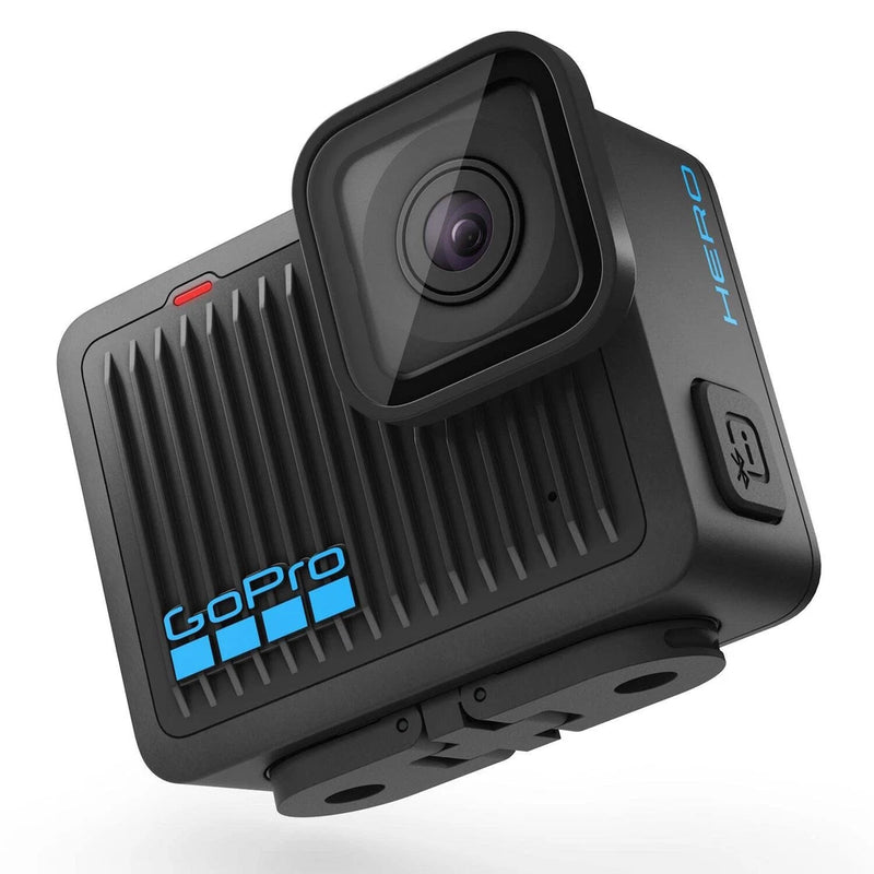 Black GoPro action camera with front lens and mount