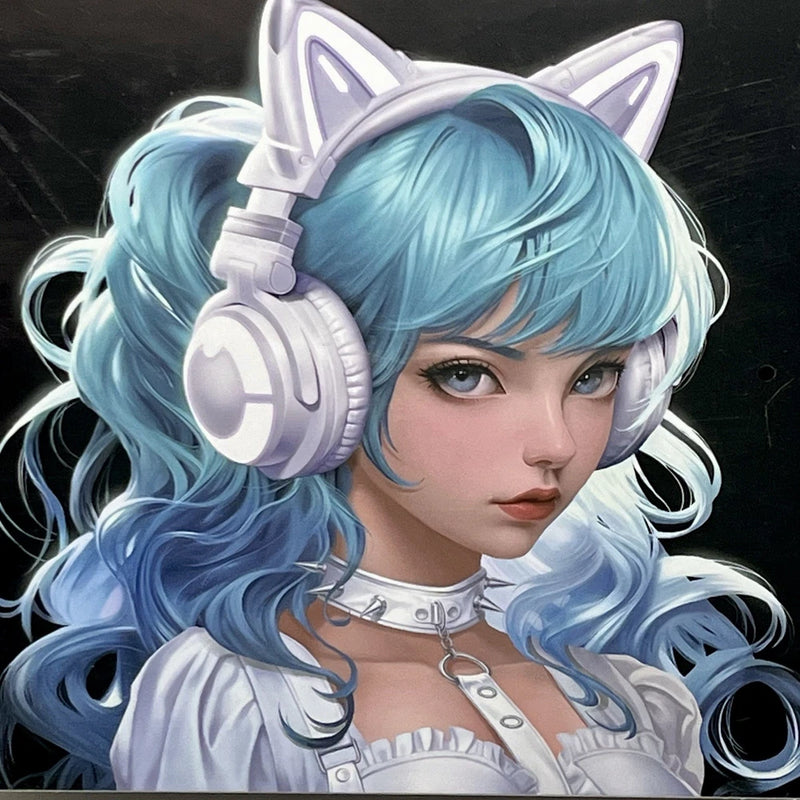 Light blue cat-ear over-ear headphones with cushioned earcups