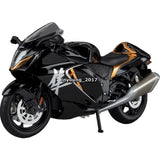 1/12 Suzuki Hayabusa diecast motorcycle toy, black with gold accents and kickstand