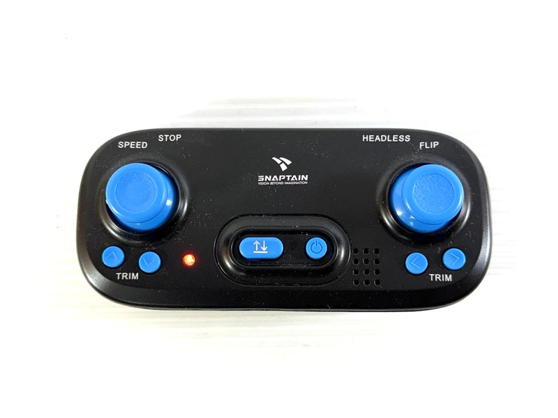Black replacement drone controller with blue thumbsticks, buttons, and LED indicators