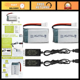 2PCS 3.7V 800mAh Lipo Battery 25C with USB Charger for Drones, Quadcopters, Robo Battery