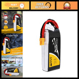 High-Performance 650mAh 4S 75C 14.8V Lipo Battery with XT30 Connector for Drones Battery