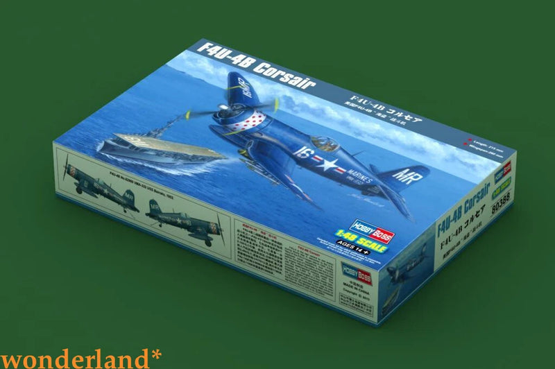 Hobbyboss 1/48 F4U-4B Corsair model kit box with blue plane artwork