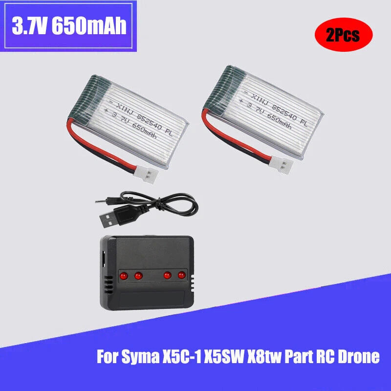 2Pcs 3.7V 25C 650mAh 852540 Li-po Battery For Syma X5C-1 X5SW X8tw Part RC Drone