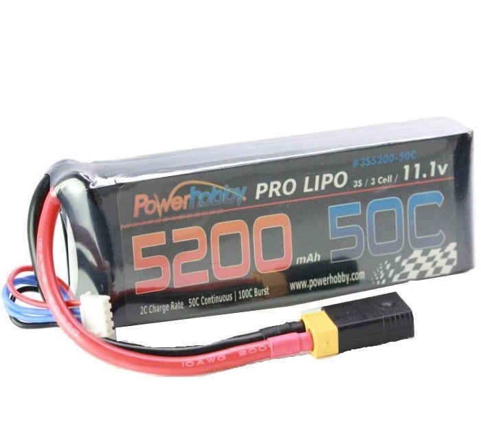 Power Hobby 3S520050CXT60APT 5200mAh 11.1V 3S 50C LiPo Battery w/ Hardwired XT60 Battery