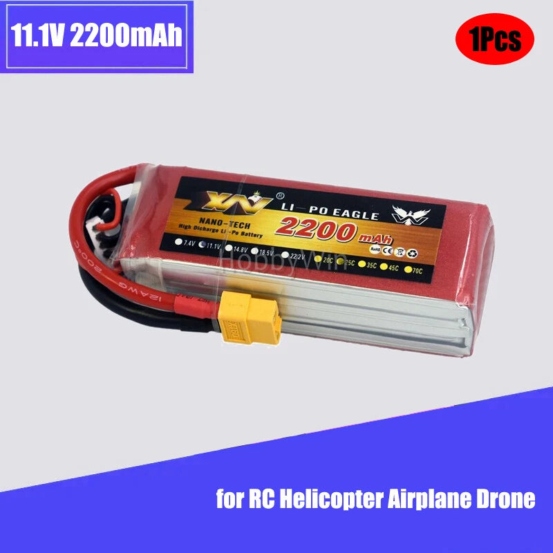 11.1V 3S 2200mAh 25C LiPO Battery XT60 plug for RC Helicopter Airplane Drone