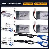 4 Pack 3.7V 300mAh Lipo Battery with USB Cables for Mini Nano RC Drone Quadcopte Battery