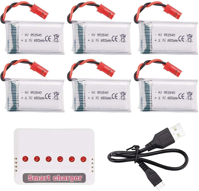 6pcs 3.7V 650mAh Lipo Battery for Mini Orion Drone JST Connector + USB Charger Battery