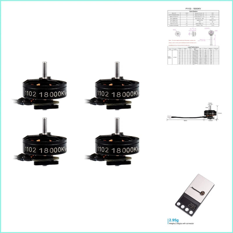 Set of four black 1102 18000KV FPV brushless motors with mounting wires