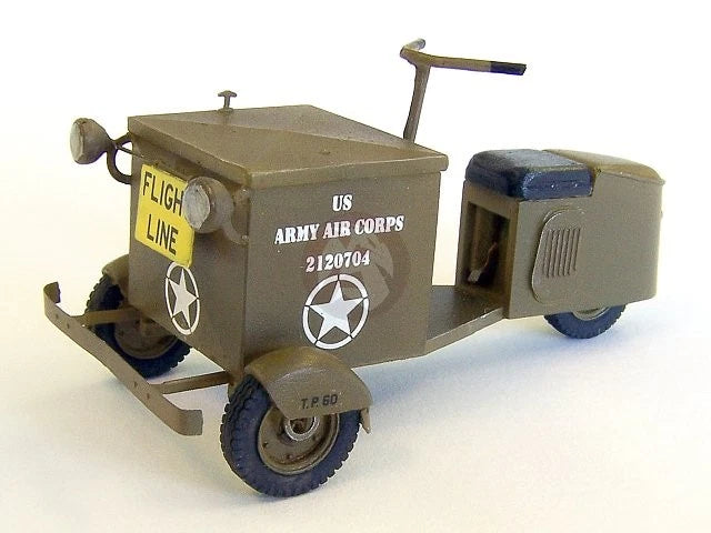 Olive WWII package delivery scooter model with cargo box and sidecar-style cover