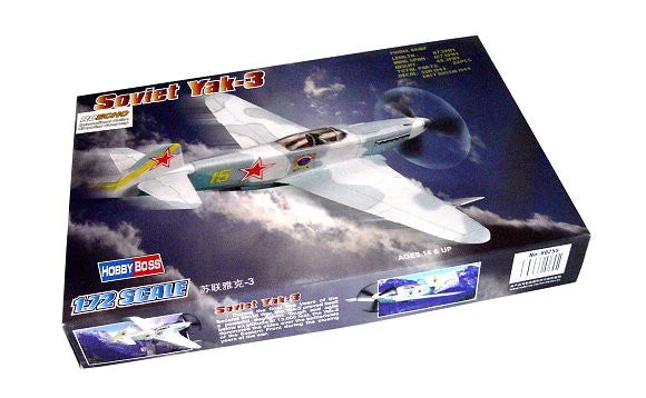 1/72 Soviet Yak-3 model airplane kit in HOBBYBOSS retail box with artwork