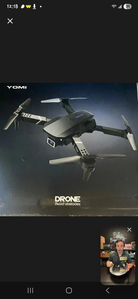 Black YOMI quadcopter drone with camera, four propellers and foldable arms